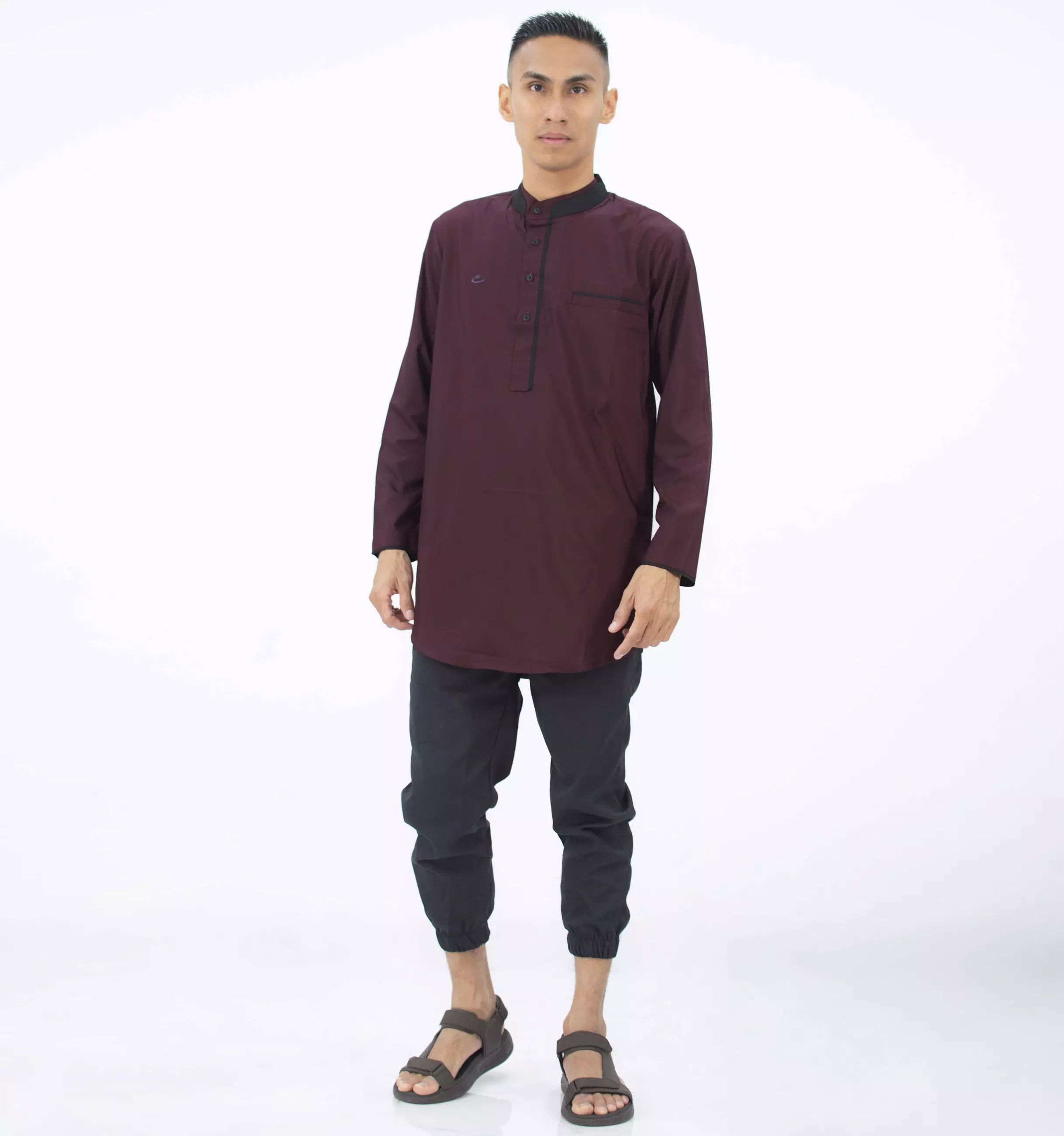 DHABI Kemeja Koko Pria Outfit Lebaran Baju Koko Lengan Panjang Kemeja Kurta Pria - MARUN