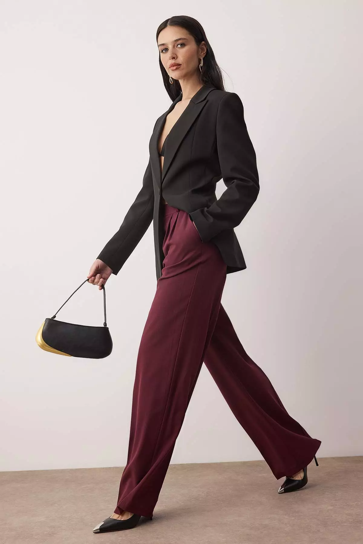 Plum Wide-Leg Woven Pants Tpraw23Pl16