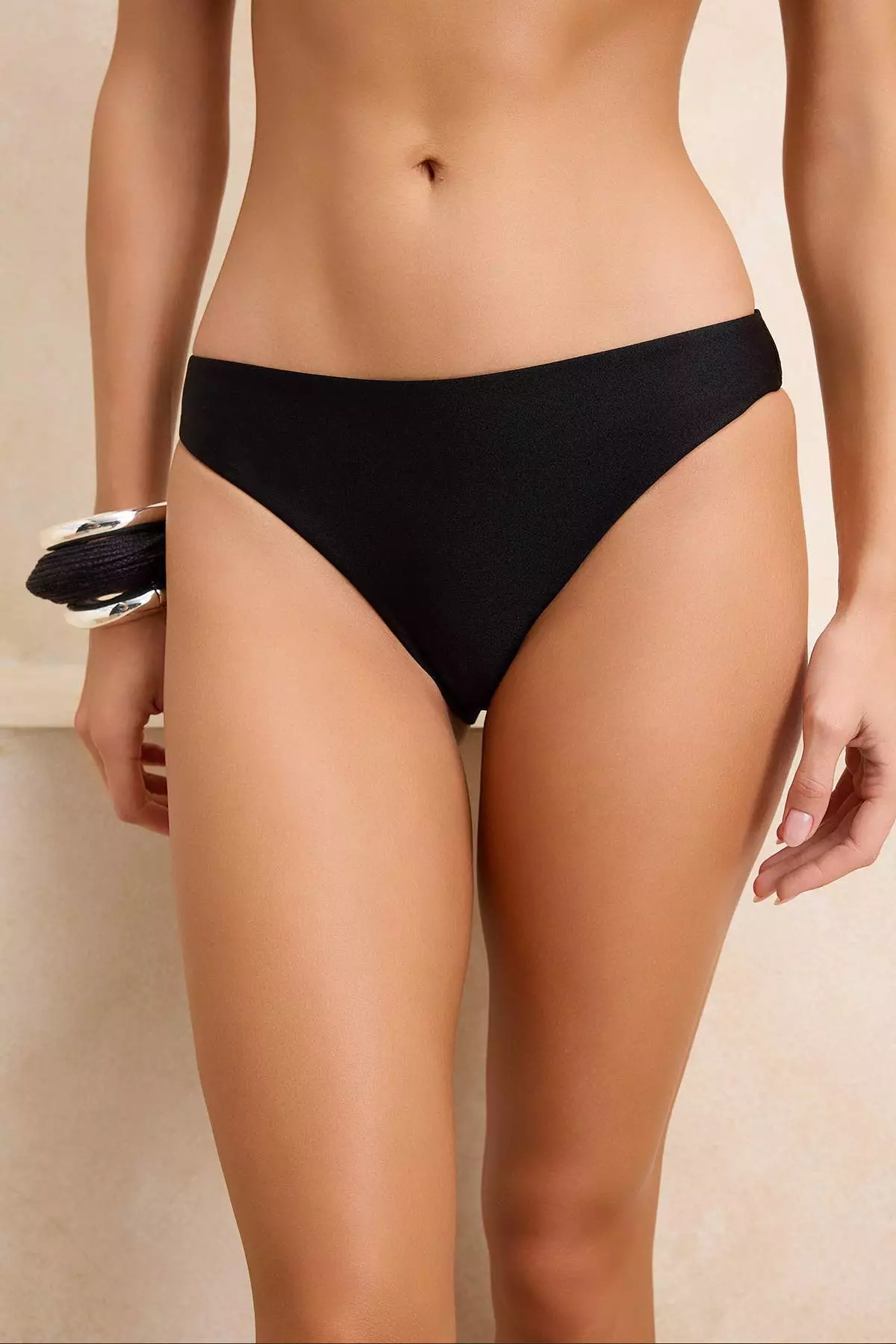 Black Regular Waist Regular Basic Bikini Bottom Tbess26Ba8