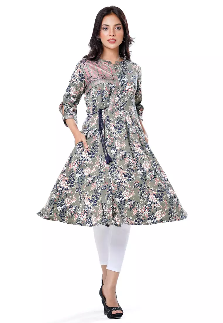 Le Reve Green Flared Printed Tunic