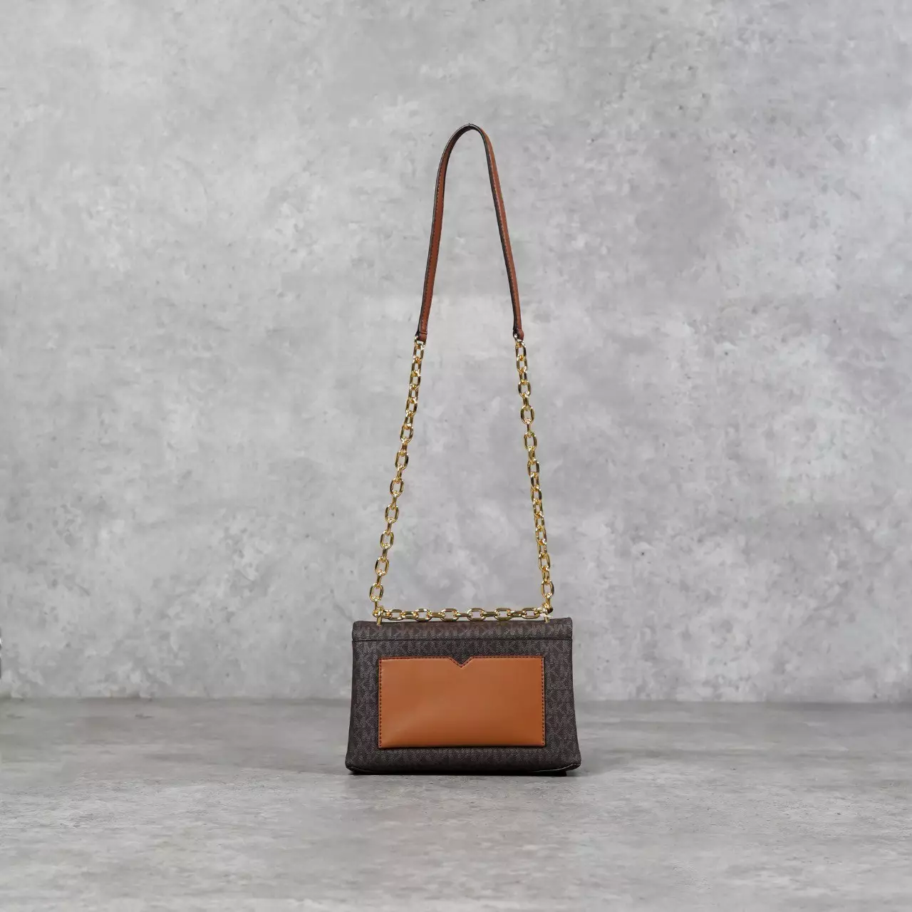 Tas MICHAEL KORS MK CECE MONOGRAM BROWN GHW CHAIN FLAP SHOULDER BAG 100%  ORIGINAL