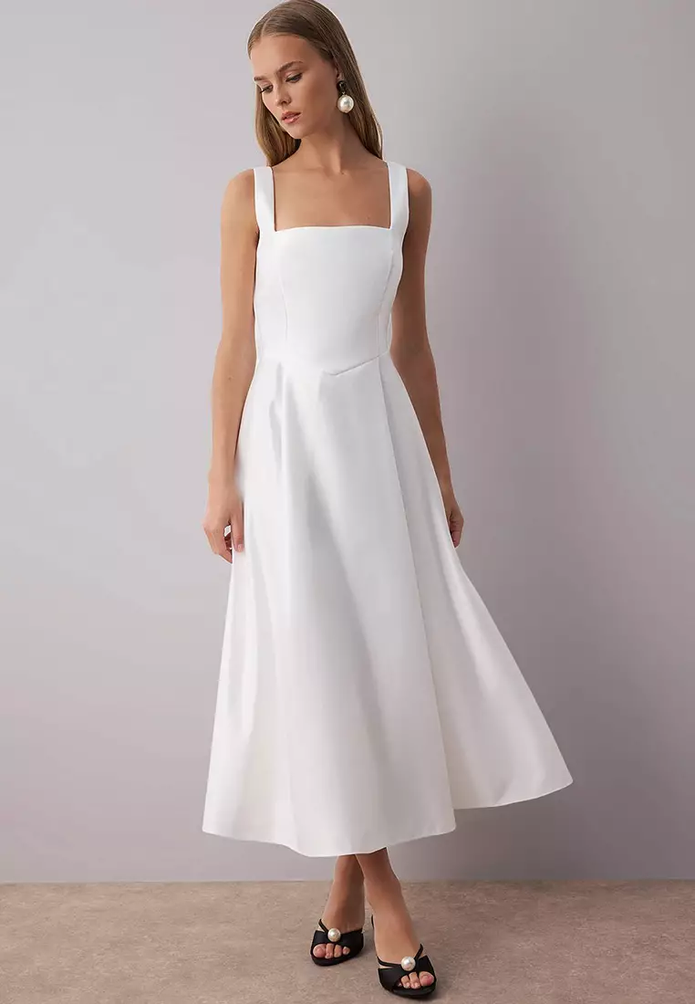 green emerald velvet dress Duchess White Modern Filipiniana Midi Dress - Sally