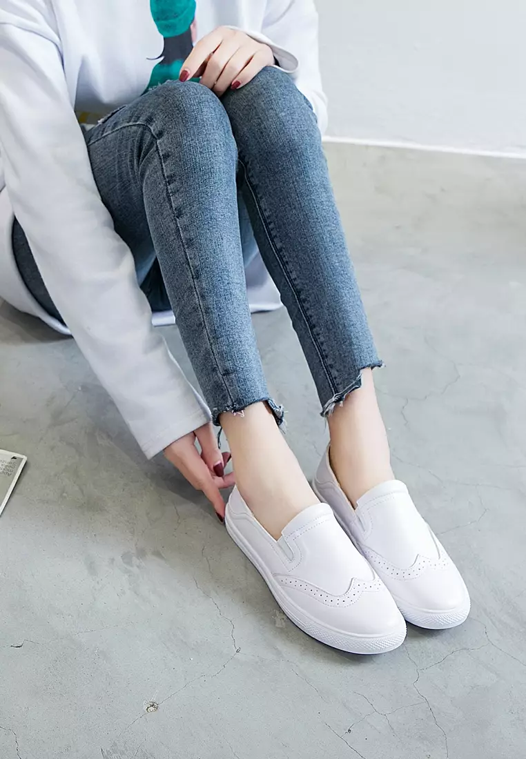 White leather slip ons womens cheap