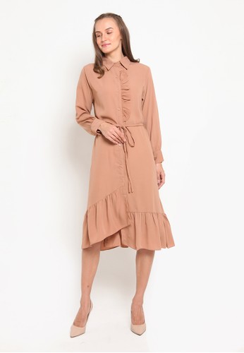  Jual  L THE LABEL Ruffle Dress Chocolate Original  ZALORA 