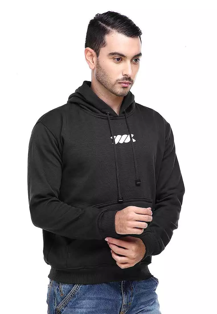 Clover Jaket Hoodie Sweater Pria Chess Centre Casual Jacket Material Fleece ORIGINAL - Black