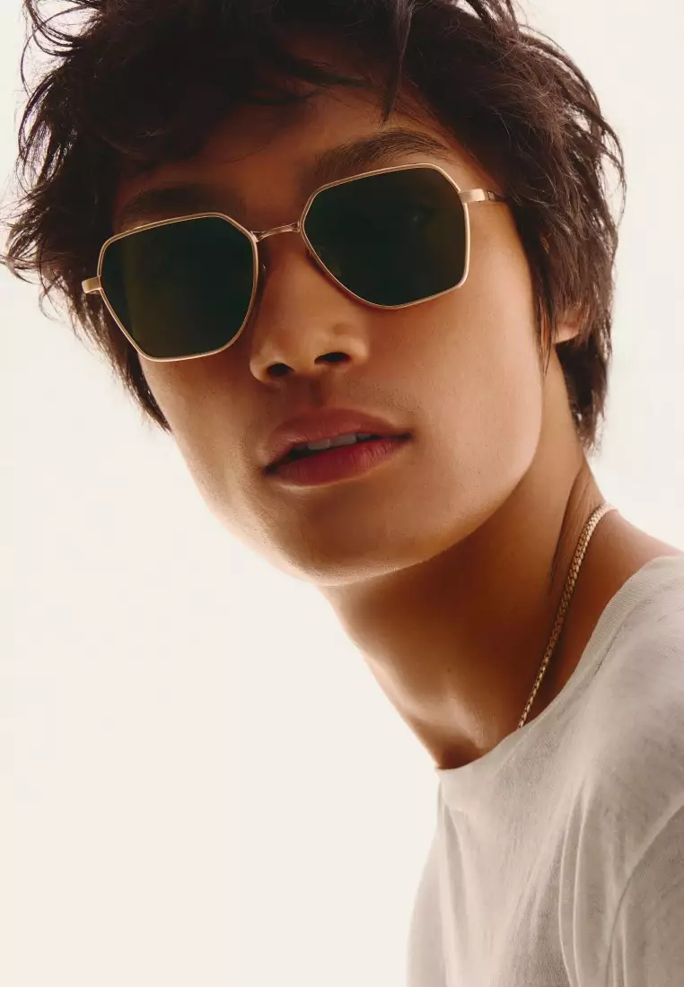 QUAY World Tour Sunglasses - Brushed Gold/Green Polarized