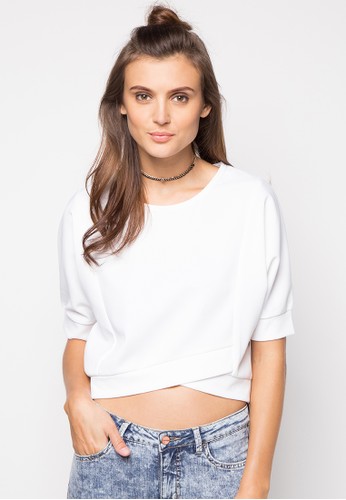3/4 Sleeves Blouse with Overlap Front Hem