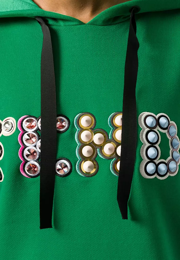 Fendi Studded Logo Hoodie in Green