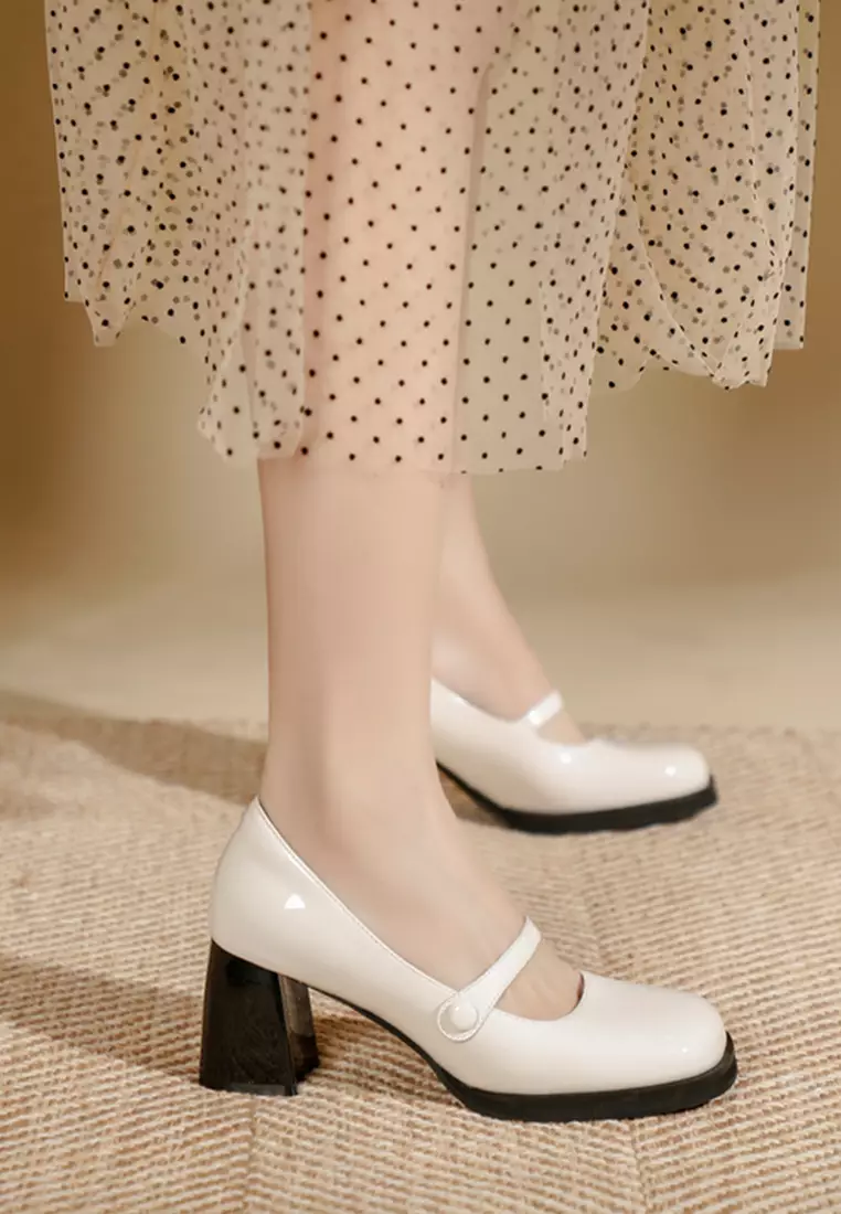 7CM Square Toe Patent Leather Mary Jane Shoes TE2156-1