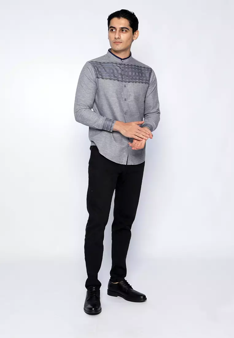 Casella Baju Koko Pria Lengan Panjang Horizontal Design | Koko Lengan Panjang Hadid 9913 Blue