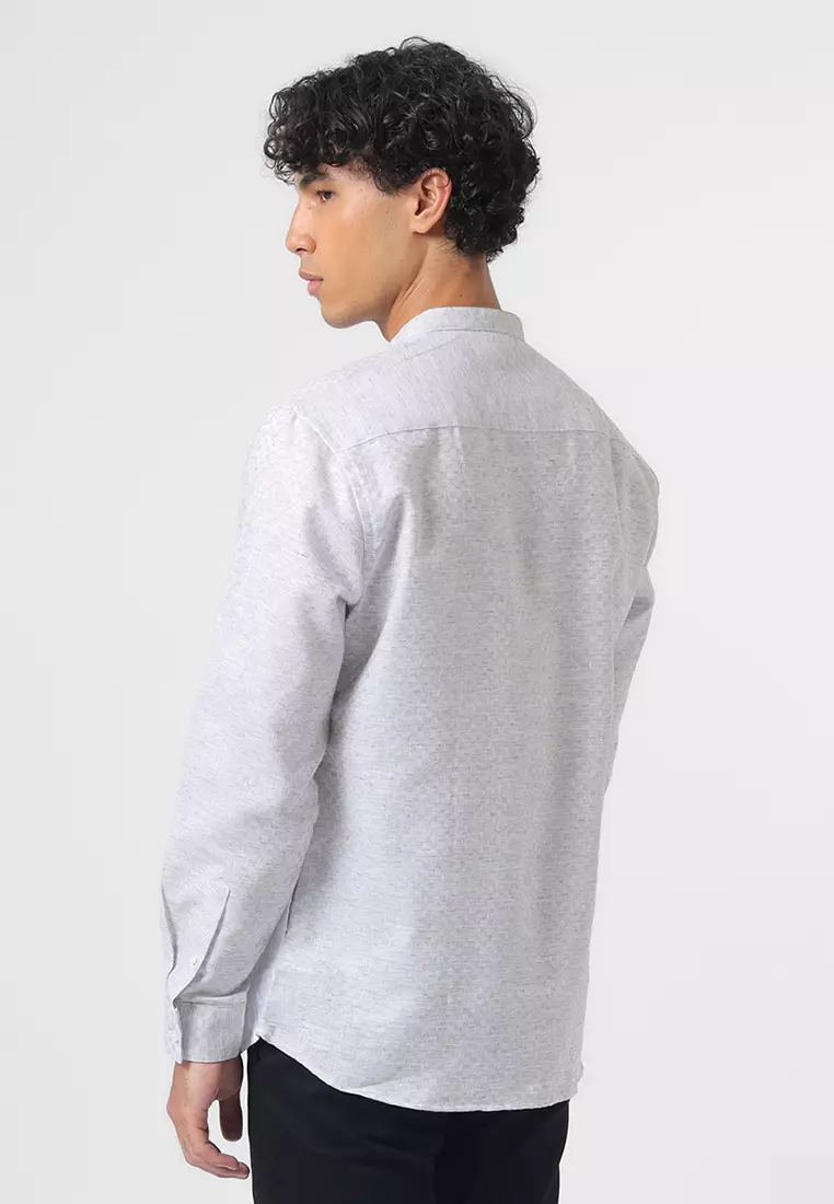 Kemeja Koko Pria Lengan Panjang Baju Muslim Pria SHARKU WHITE GREY