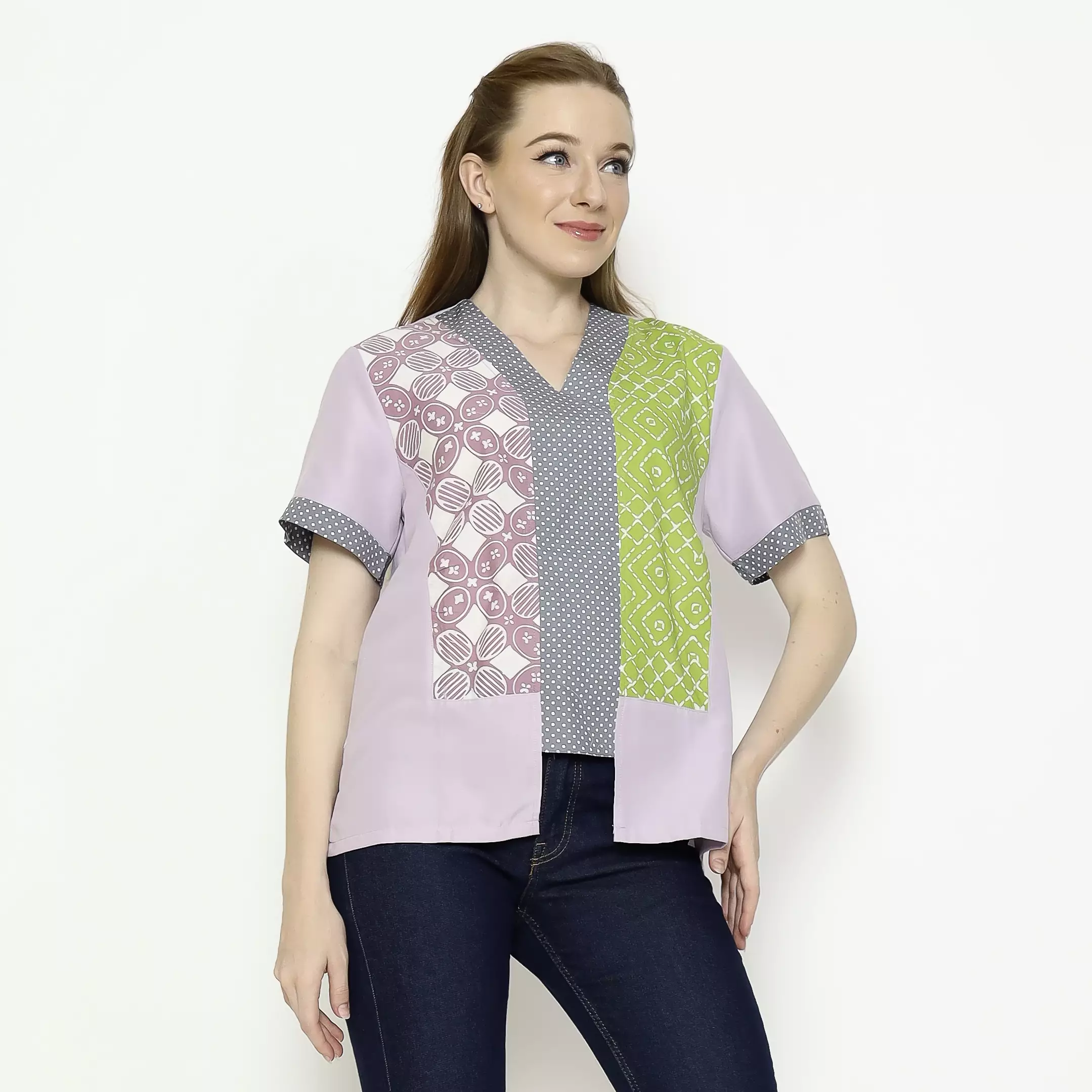 Blouse Batik Wanita - Bhatara Batik Michela - Atasan Batik Modern Lengan Pendek