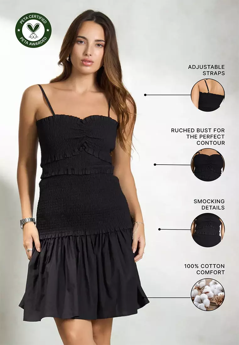 VIRGIO 100% Cotton Smocked Mini Bodycon Dress