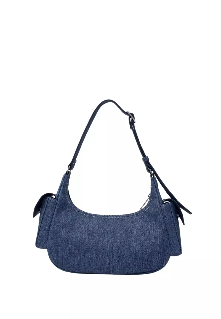 Basic Mega Logo Pocket Denim Hobo Bag - NY Indigo