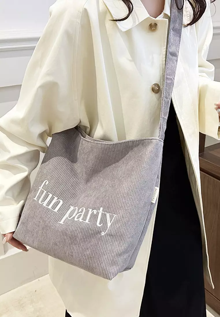 Wakakids Tas Selempang Wanita Pria Unisex Sling Korean Bag Corduroy Fun Party Venrc Abu