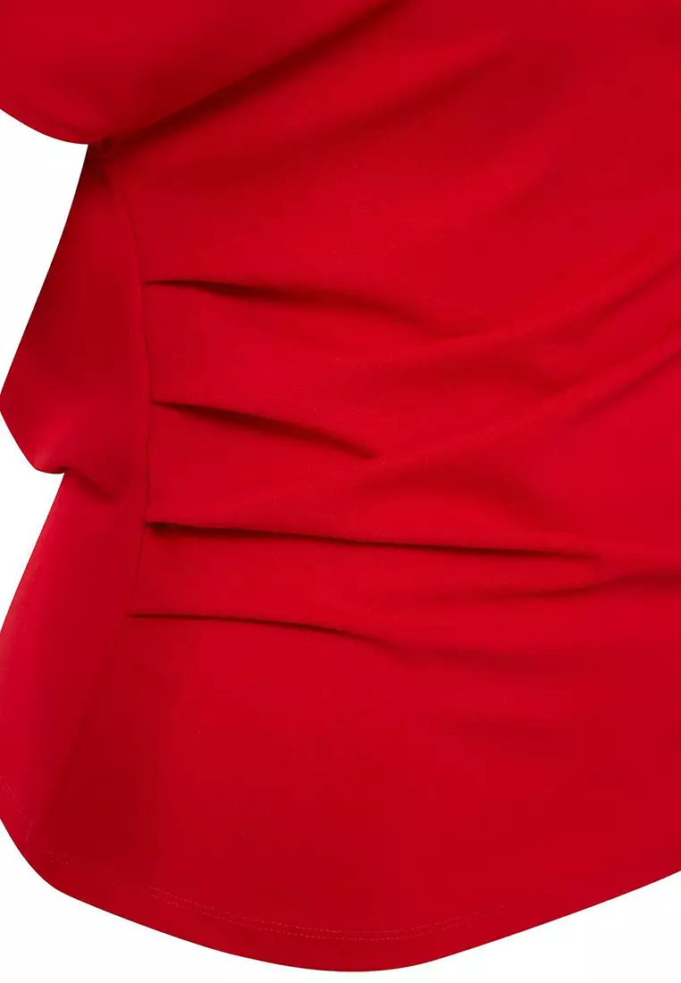 Red Crepe Knitted Plus Size Blouse