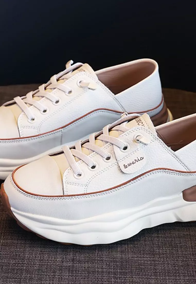 Genuine Leather Thick-sole White Sneakers RX-T3189