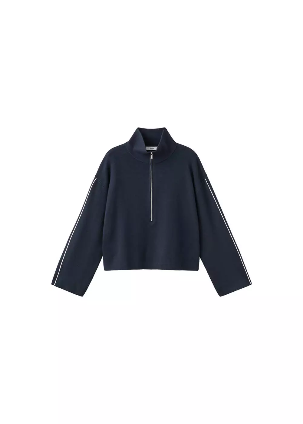 Sweater bergaris kontras dengan leher ritsleting