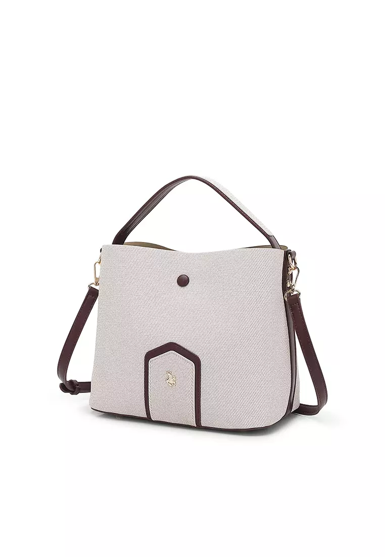 Women's Top Handle Bag / Sling Bag / Crossbody Bag / Shoulder Bag (Tas Tangan Wanita / Tas Selempang Wanita / Tas Bahu Wanita) - Krem / Merah