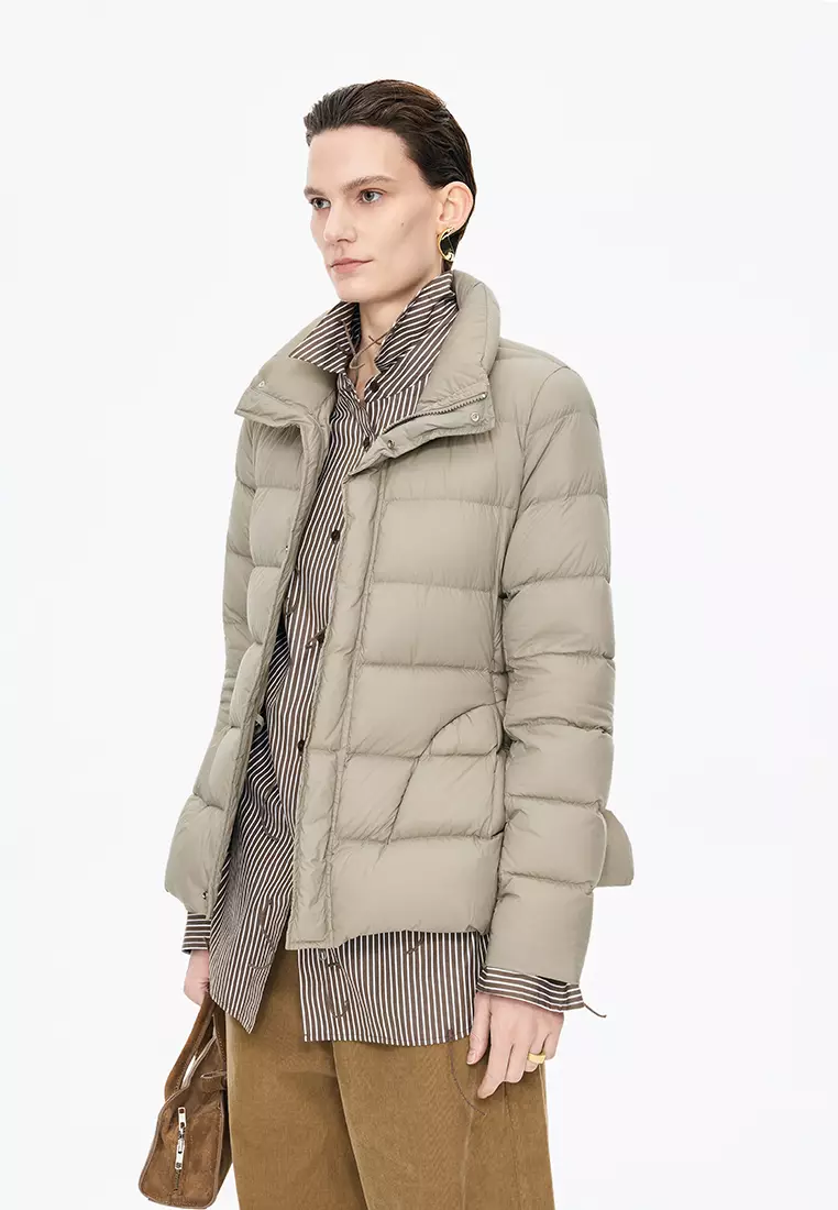 Blend 90% White Duck Down Horizontal Quilting Slim Fit Short Down Jacket