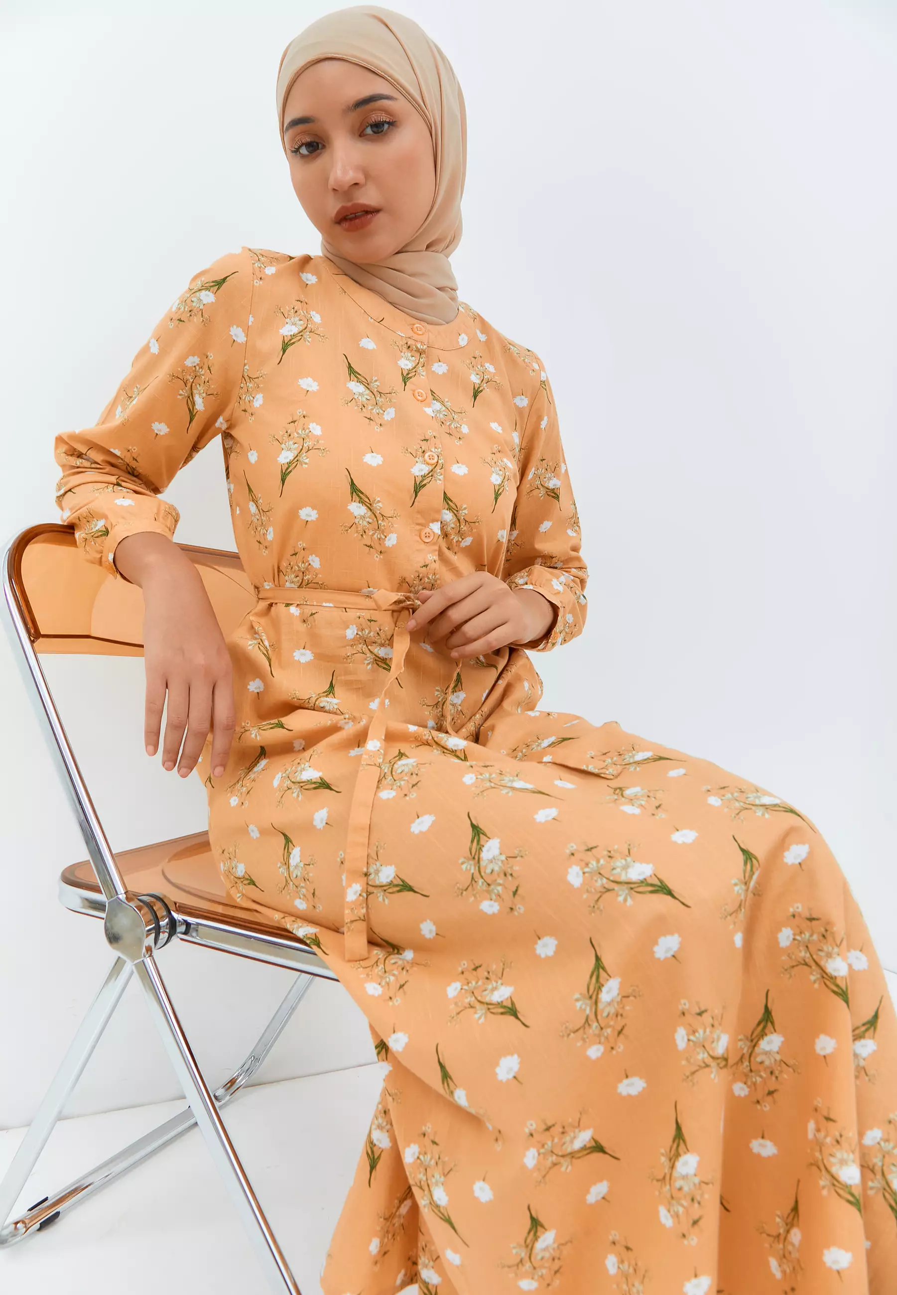 Latifa Flower Dress Peach (G.4219)