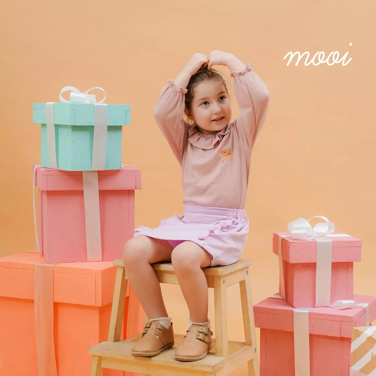 Mooi Atasan Anak Perempuan Mia Top Rib - Pink Berry