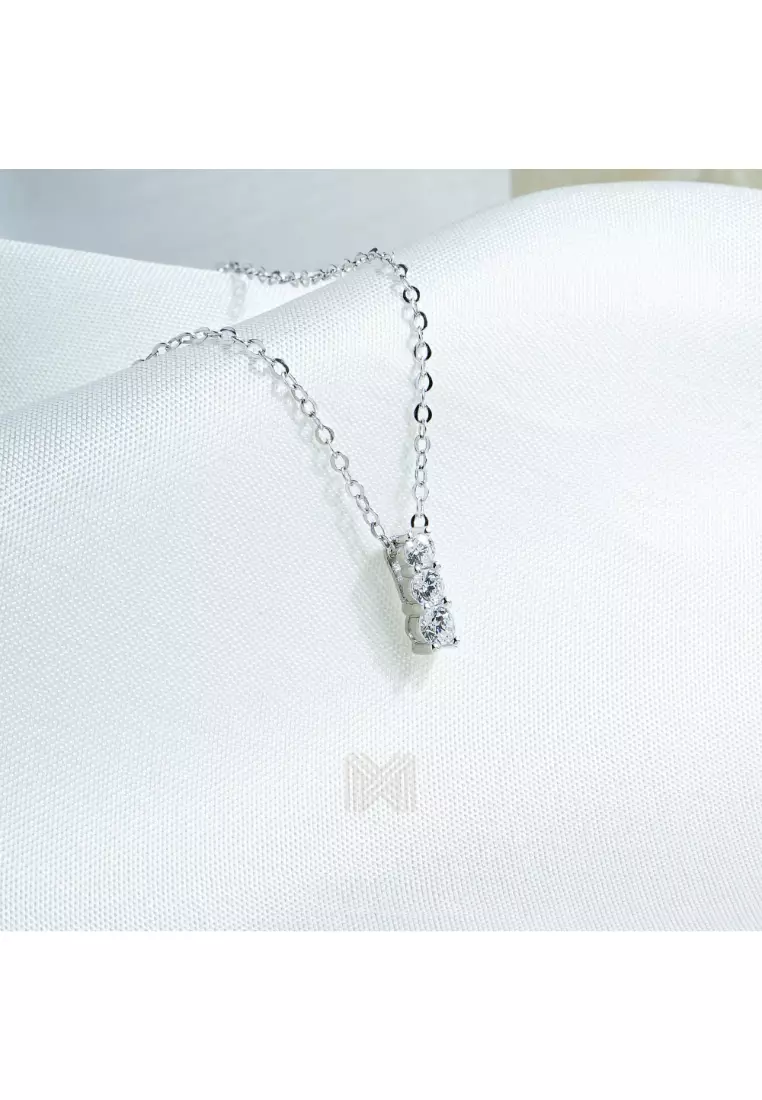 Made For The Night Triple Diamond Cubic Zirconia White Gold Necklace with 925 Sterling Silver