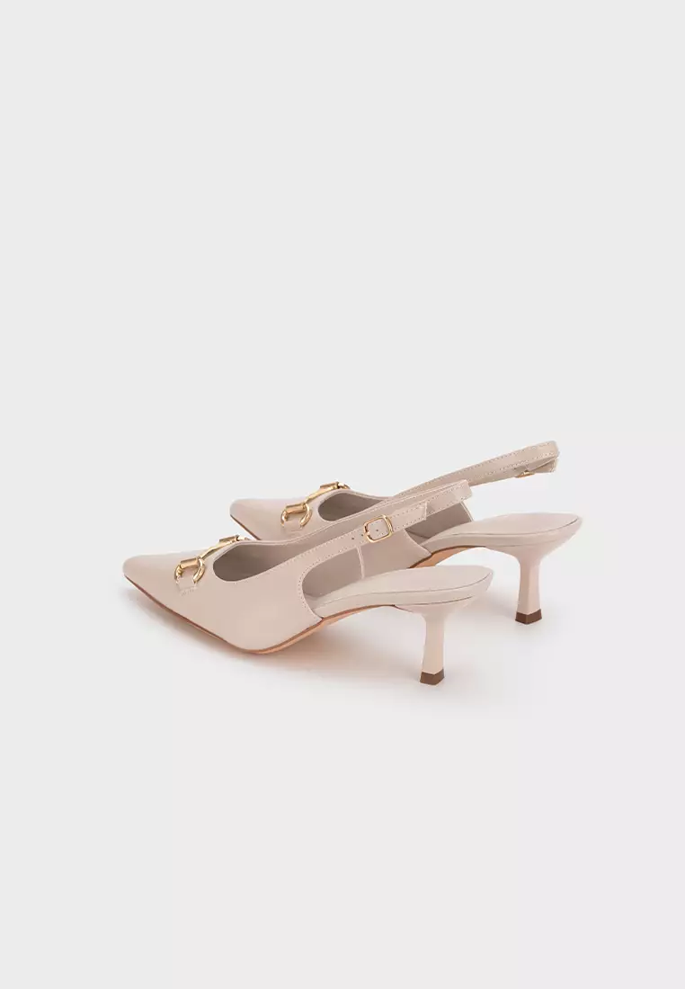 POINTED TOE BUCKLED SLINGBACK MID HEEL