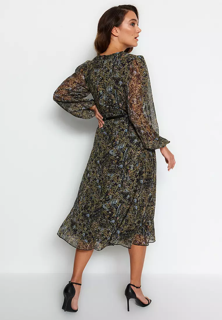Patterned Chiffon Midi Dress