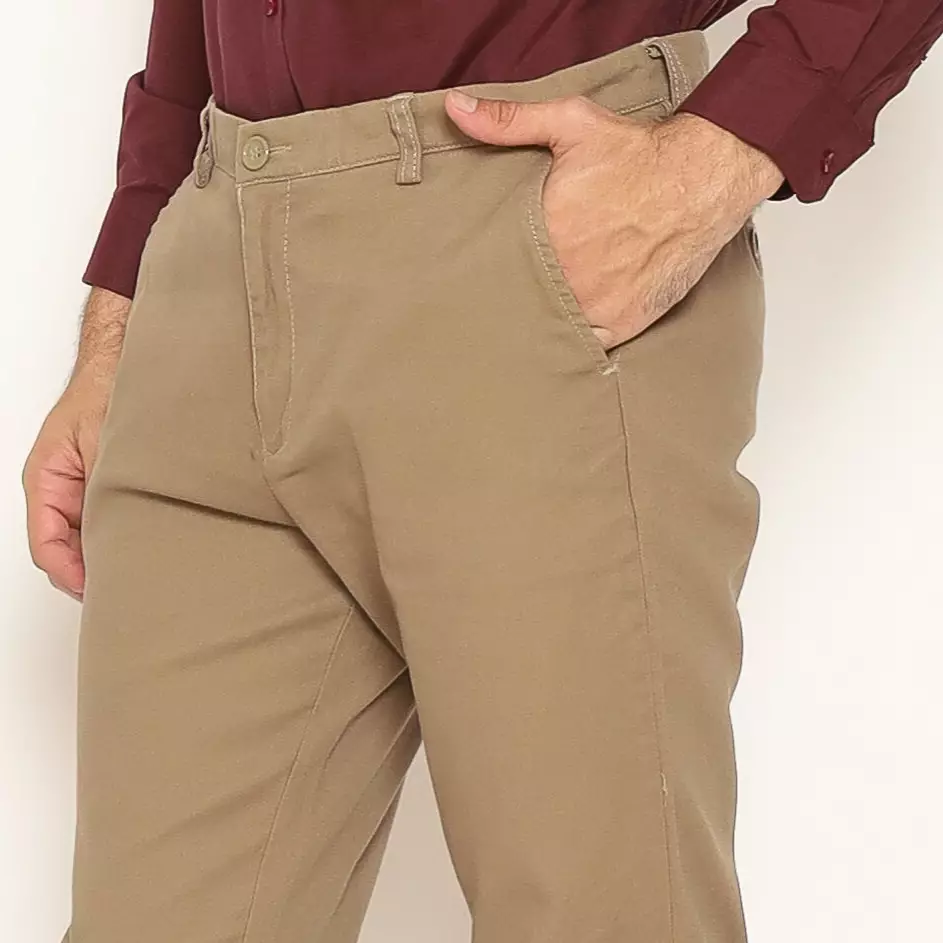 Schoeller Celana Chino Slim Fit Pria Warna Coklat | Katun Stretch Premium Polos