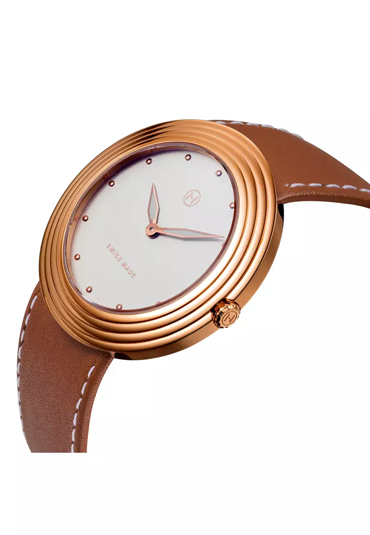 NOVE Streamliner Swiss Made Quartz Leather Watch for Men 46mm Brown Rose A010-01