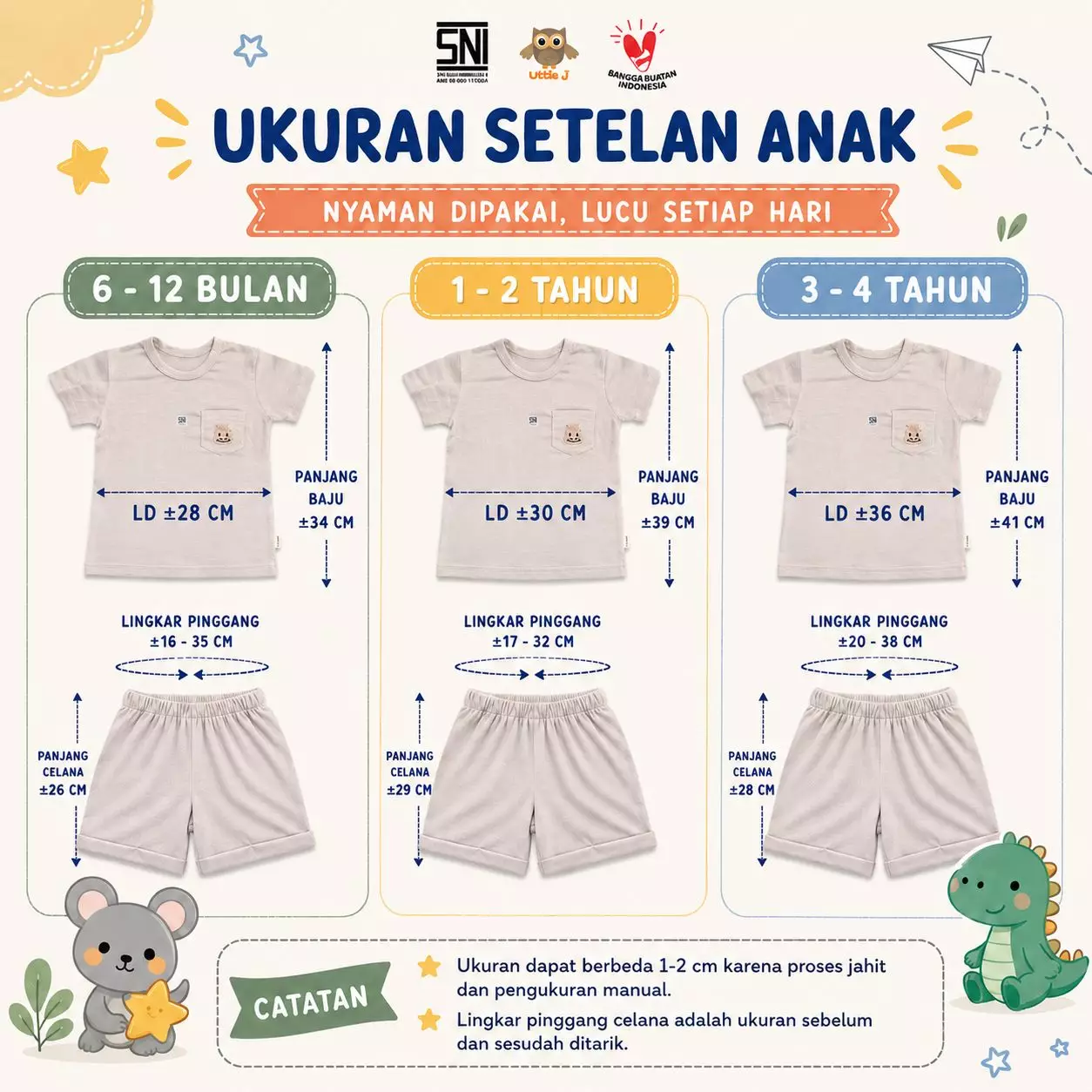 Little J - (L105 SIZE) Oneset Anak Unisex Perempuan Laki - Laki Motif Tikus Saku Salur Bahan Lembut Adem Nyaman