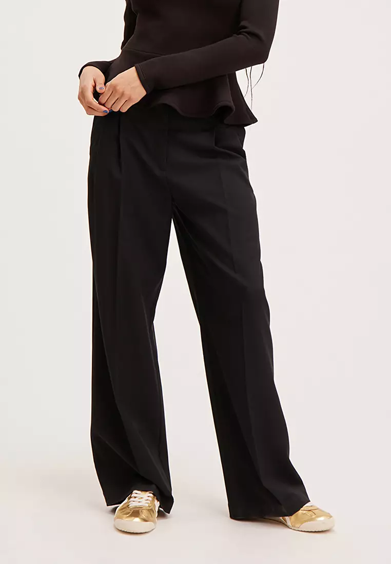 High waist wide leg trousers black - Black - Monki