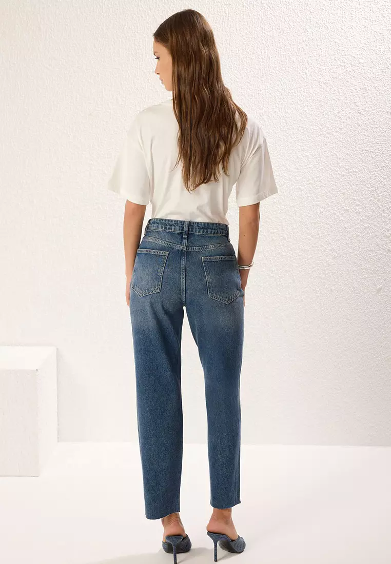 Blue Leg Cutout High Waist Straight Jeans Twoaw25Je00307