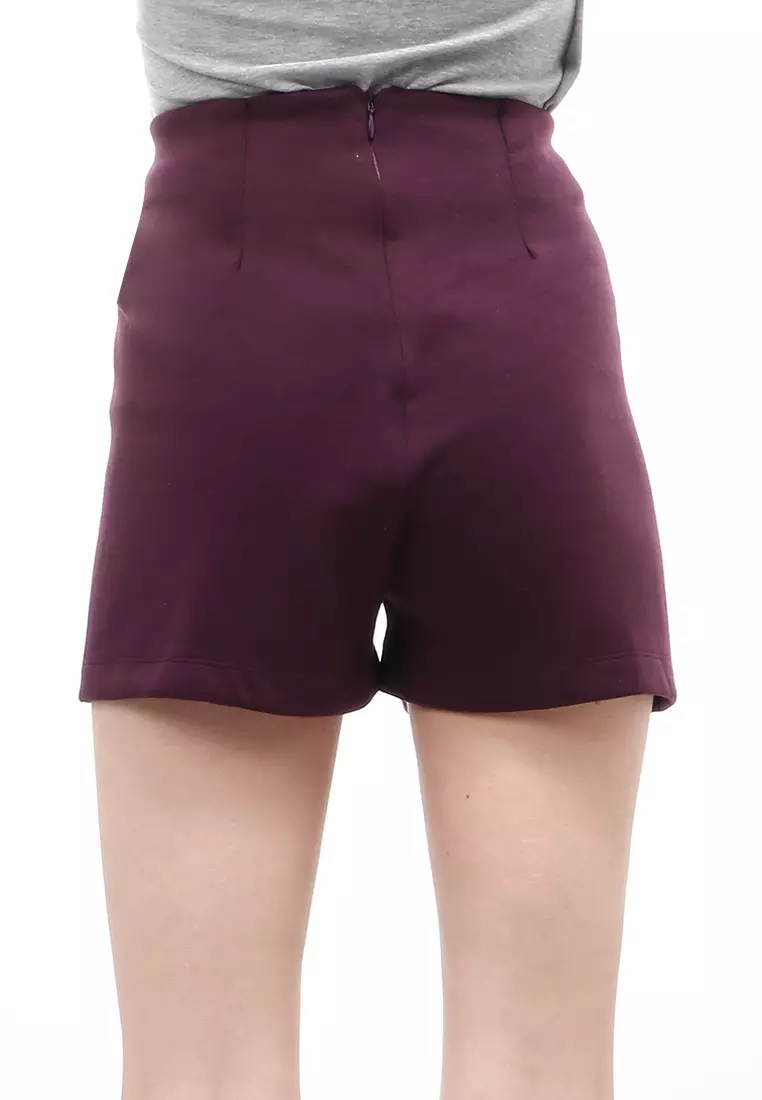 Short Pants Bawahan Wanita Motif Solid Design Casual Premium Quality - Plum