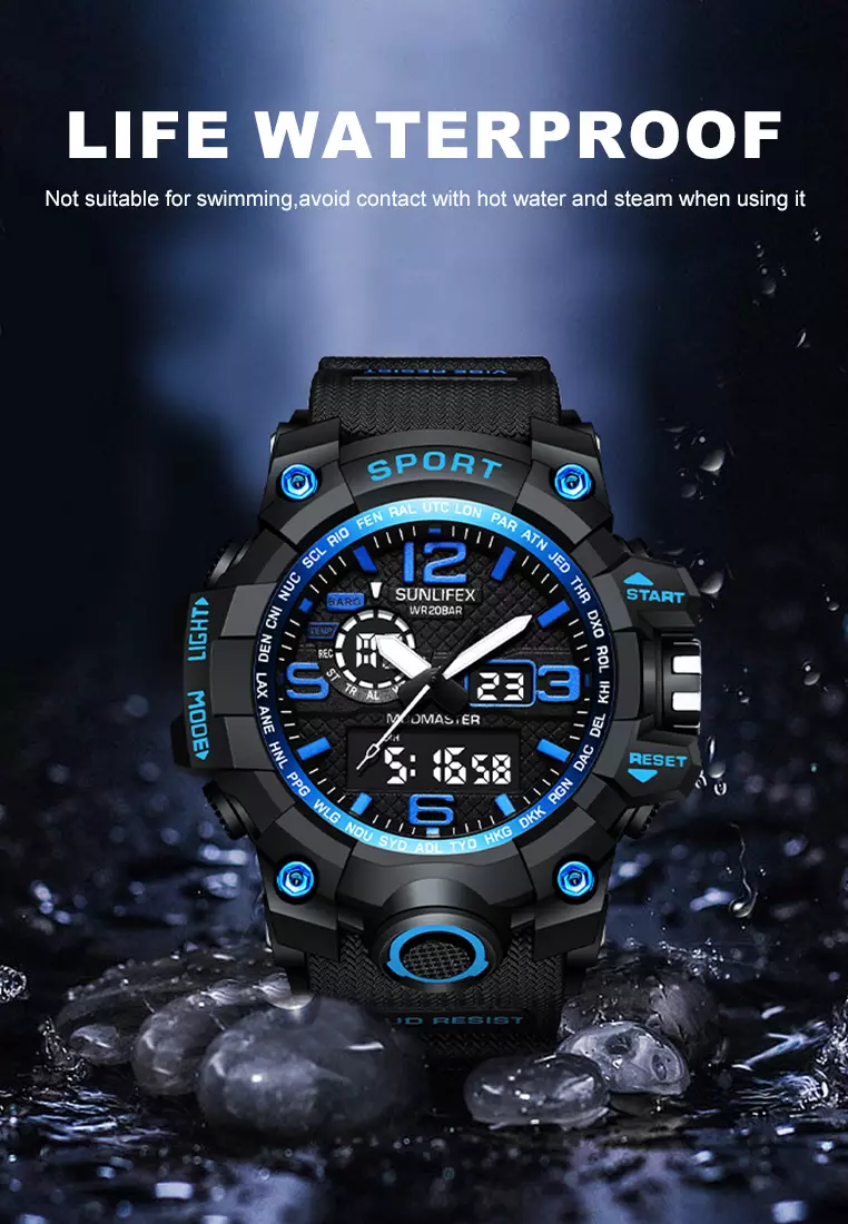 Jam Tangan Pria Digital Olahraga Kasual Tali Silikon Jam Tangan Cowok black blue