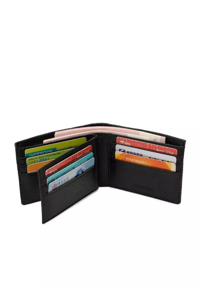 Men's RFID Bi Fold Genuine Leather Center Flap Short Wallet