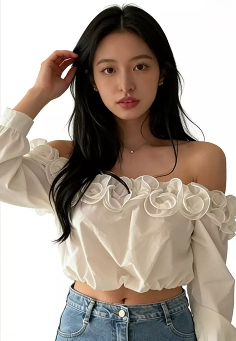Off-Shoulder Ruffle Blouse CA26031937W