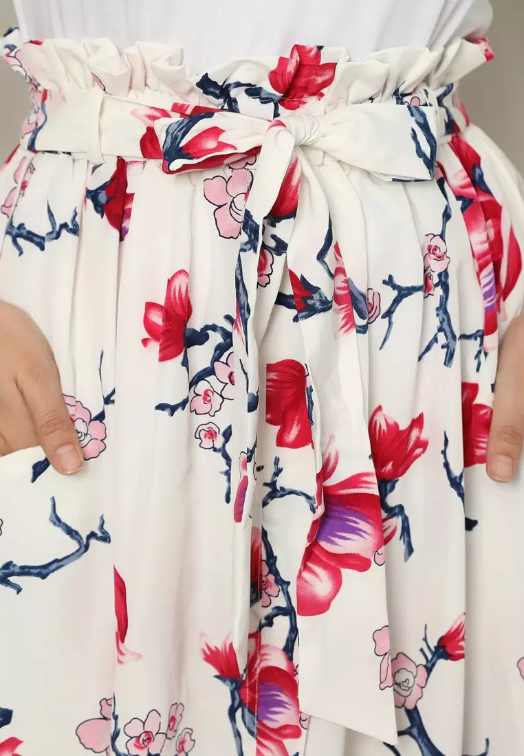 Jual FAME Rok Flowy Wanita Panjang Floral Print Broken White - 9310113 ...