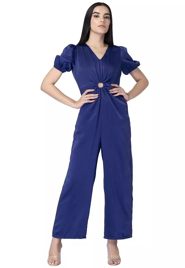 Buy FabAlley Blue Satin Front Cut Out Jumpsuit Online | ZALORA Malaysia