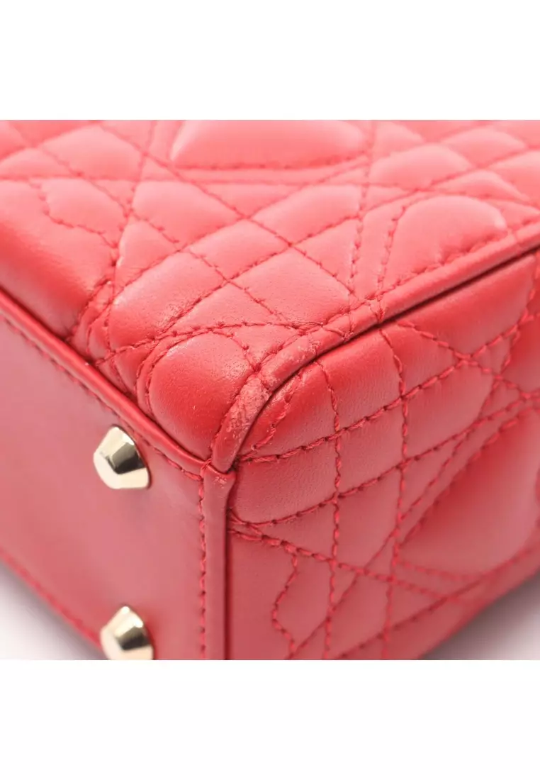 Pre-Loved Christian Dior lady dior mini Heart Cannage Handbag leather Red 2WAY