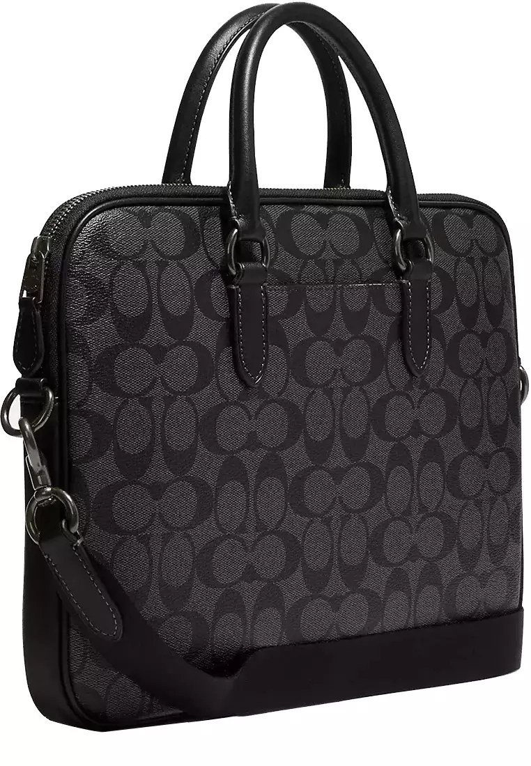 Buy Coach Coach Liam Compact Brief Bag In Signature Canvas In Charcoal ...
