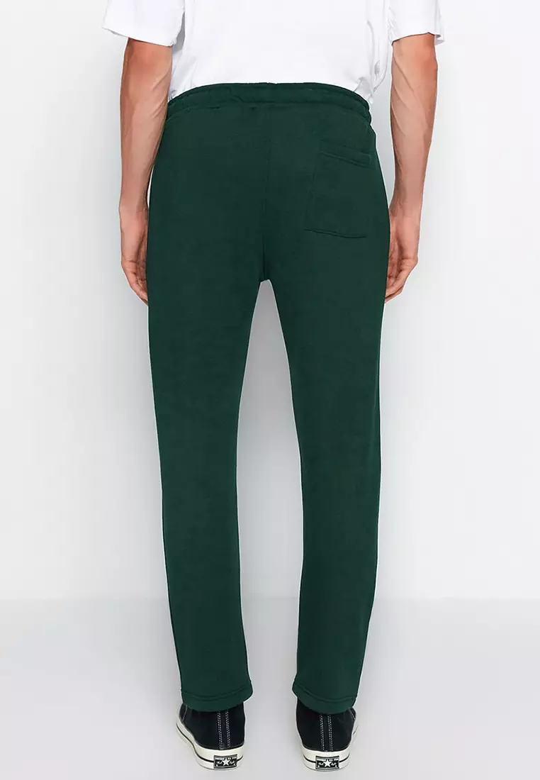 Green Regular Cut Cotton Open Leg Sweatpants