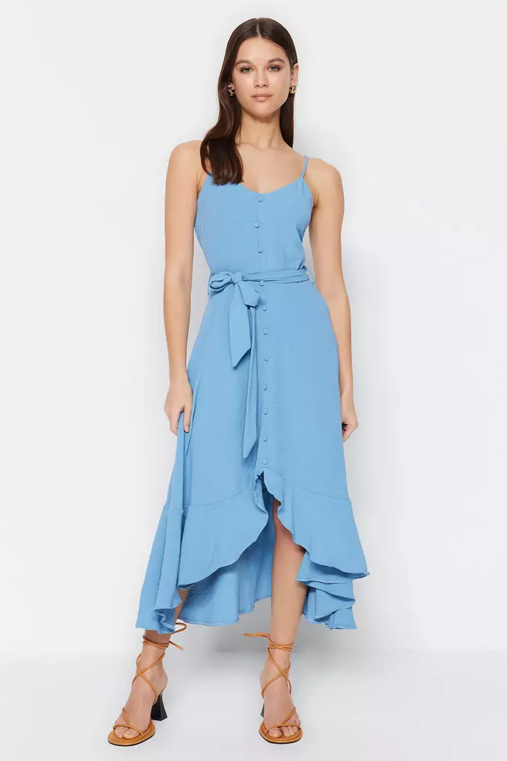 Belted Midi Ruffle Dress