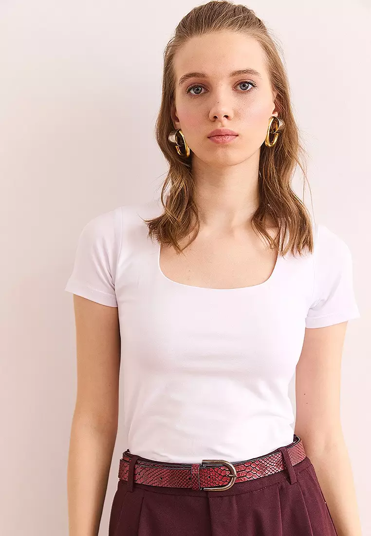 Square Neck Front Double Layer Crop Cotton Blouse