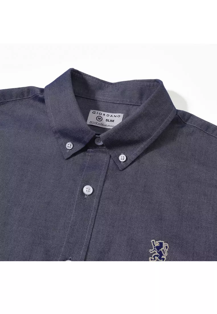 Men's Oxford Long Sleeve Slim Embroidery Shirt 01045083
