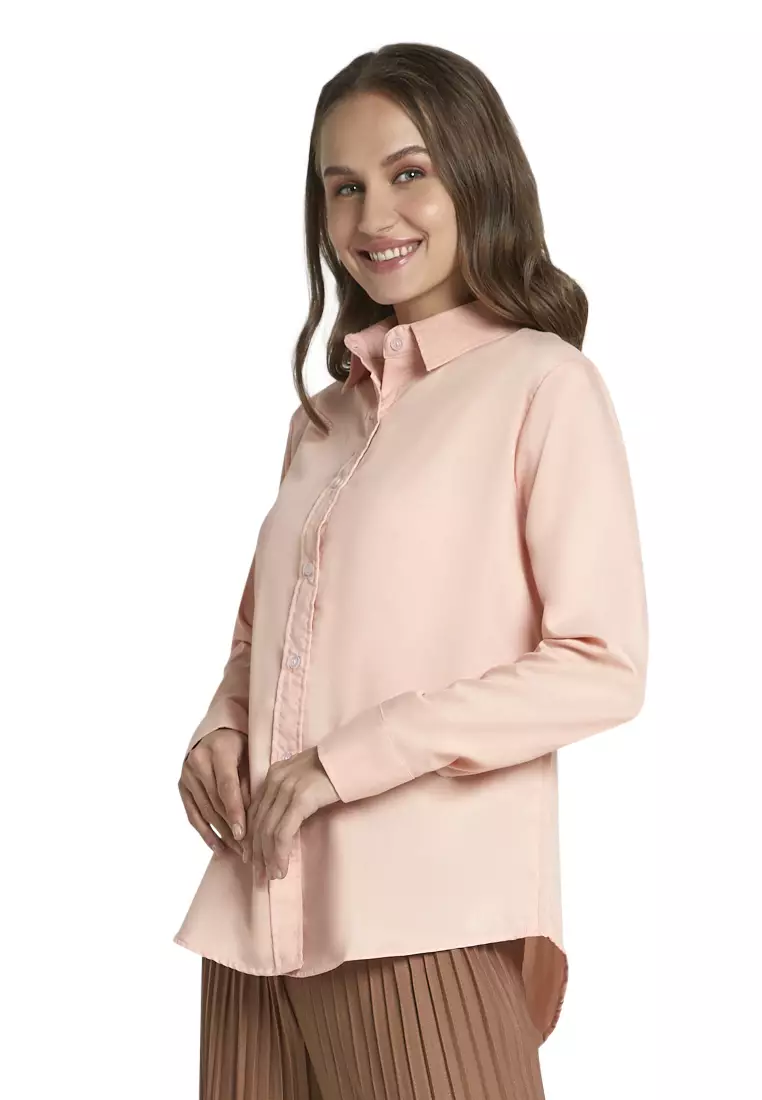 Zwetta Kemeja Lengan Panjang Plain Shirt Basic Atasan Wanita Regular Fit - Peach
