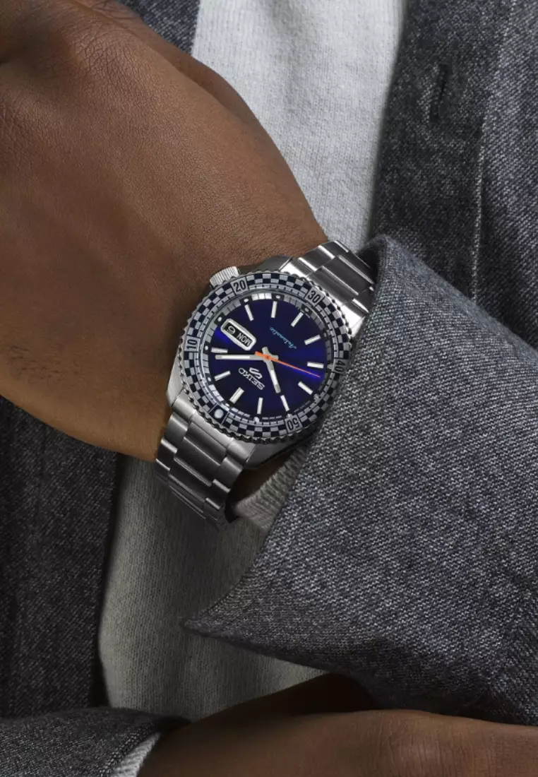 精工 5 Sports SKX 運動風格汽油藍色「方格旗」特別版自動腕錶 SRPK65K1
