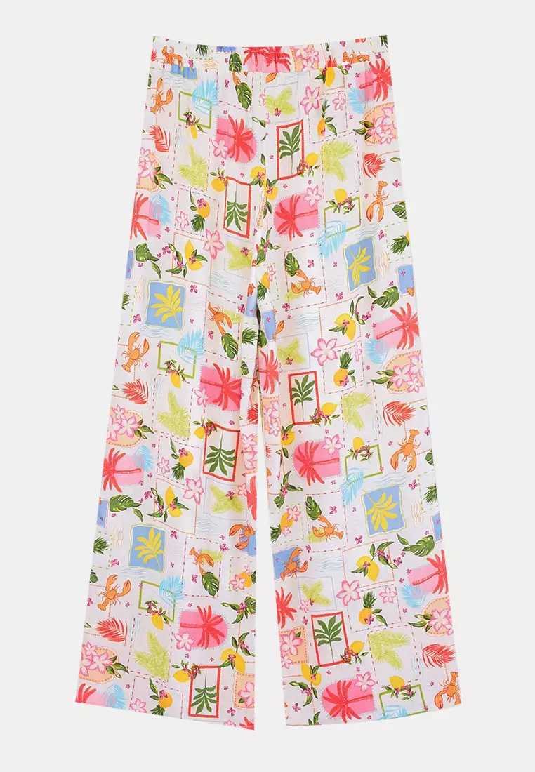 Beach Wear Multi-Colored Tropical Pattern Woven Pants Tbbss26Ar00018