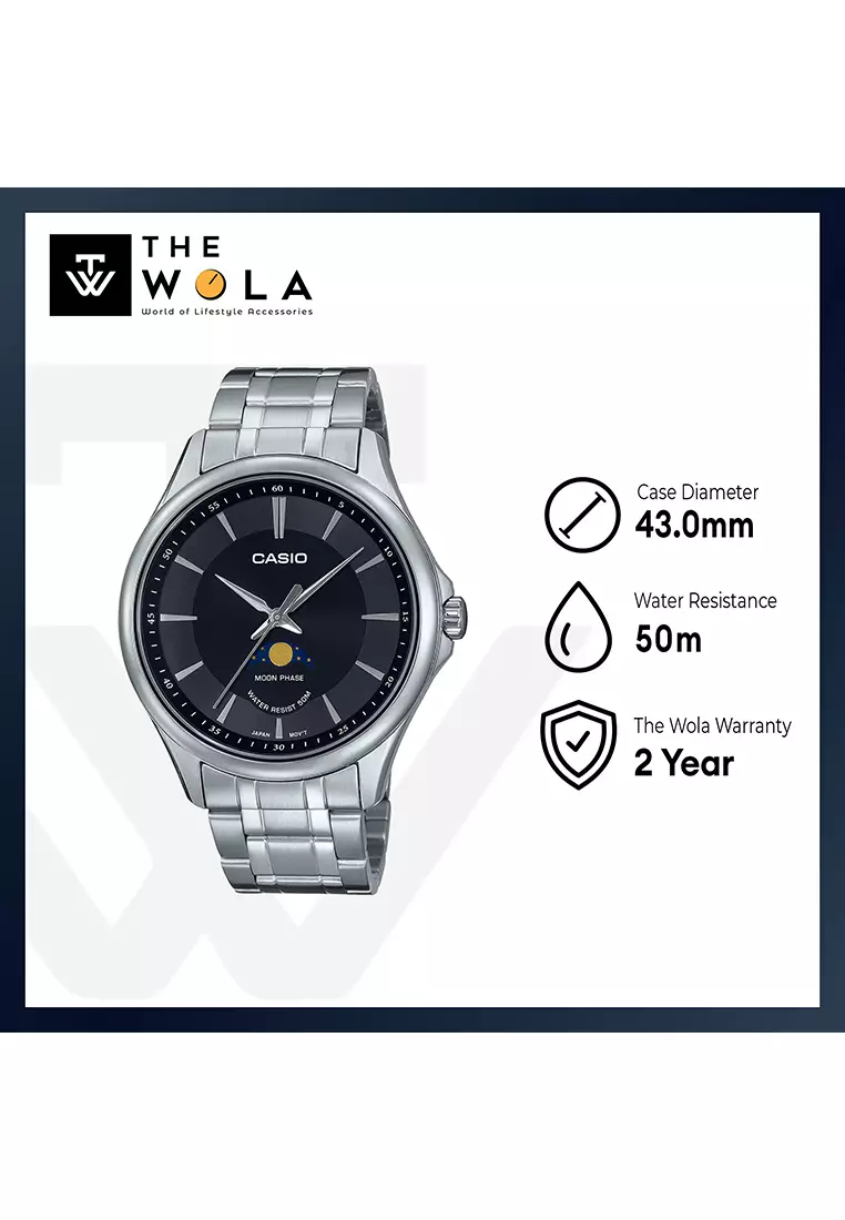 Moon Phase Men's Analog Watch MTP-M100D-1A Silver Stainless Steel Strap